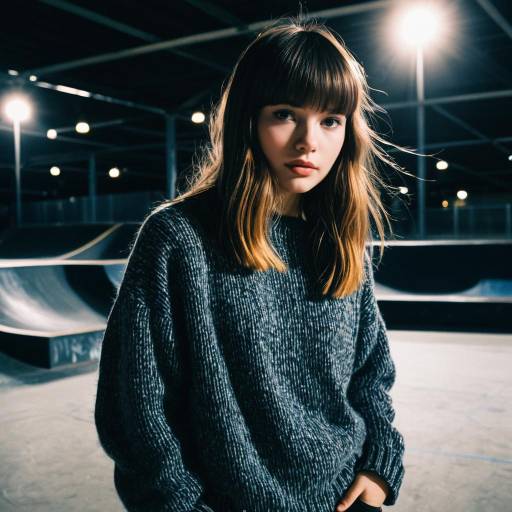 Young Girl with Bangs in Skatepark