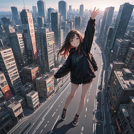 Dynamic City Jump with Stylish Pose