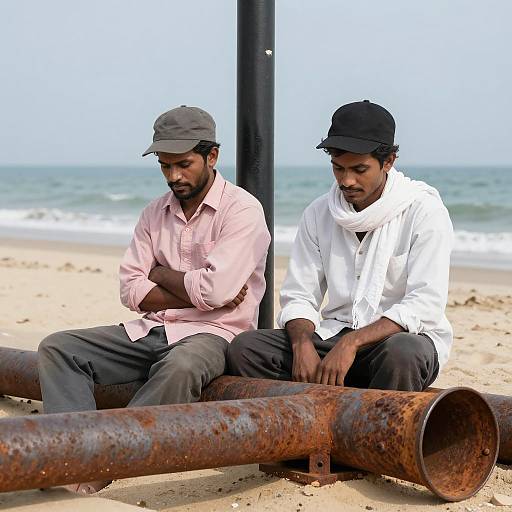 Coastal Reflection: Two Men on Shore