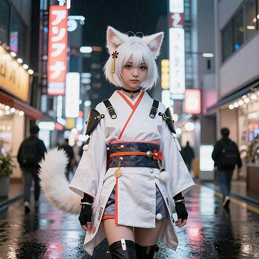 Futuristic Japanese Cat Girl Neon