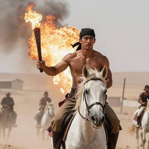 Heroic Rider in Dusty Desert Scene