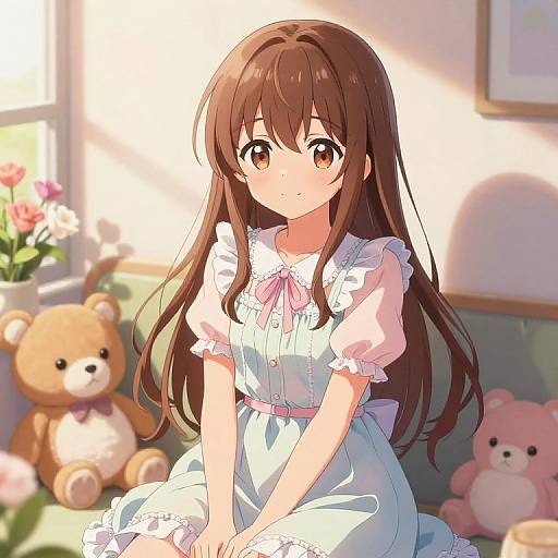 Adorable Anime Imouto in Pastel Room