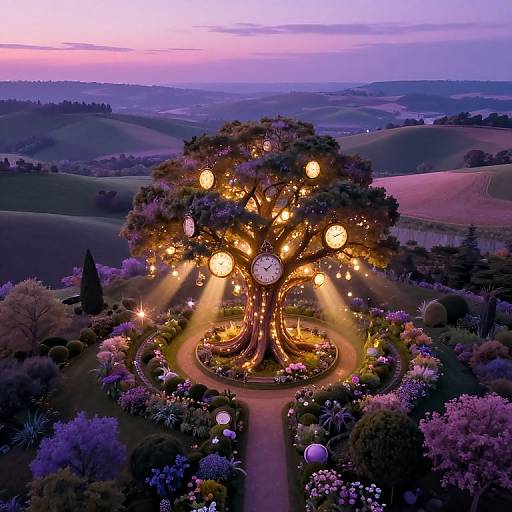 Surreal Garden with Luminescent Tree