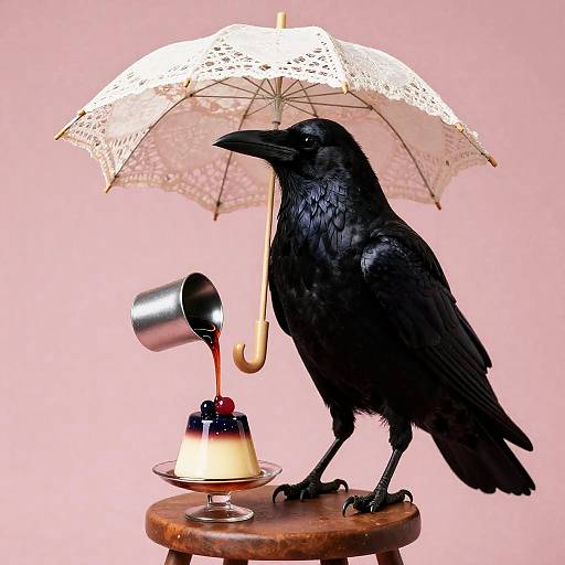 Surreal Raven Pouring Starlit Custard