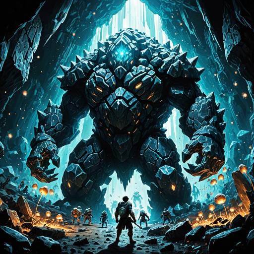 Gigantic Crystalline Golem in Underground Cavern