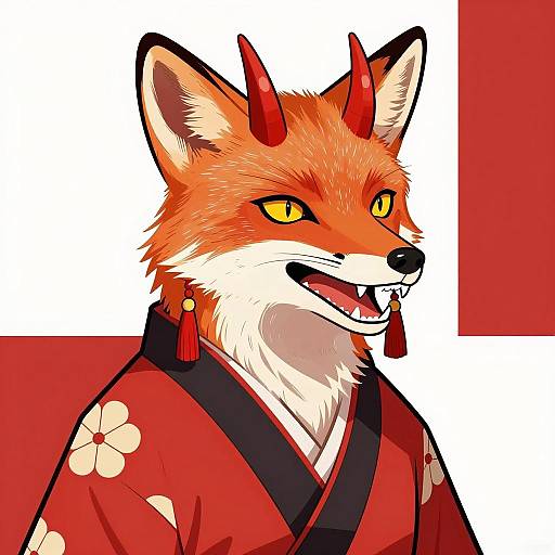 Anthropomorphic Fox in Traditional Kimono