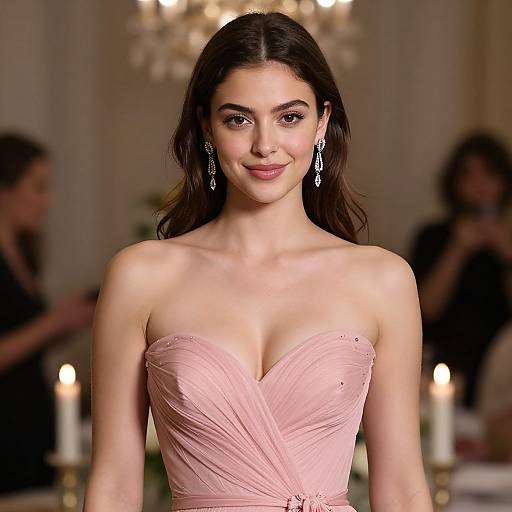 Elegant Woman in Strapless Party Gown