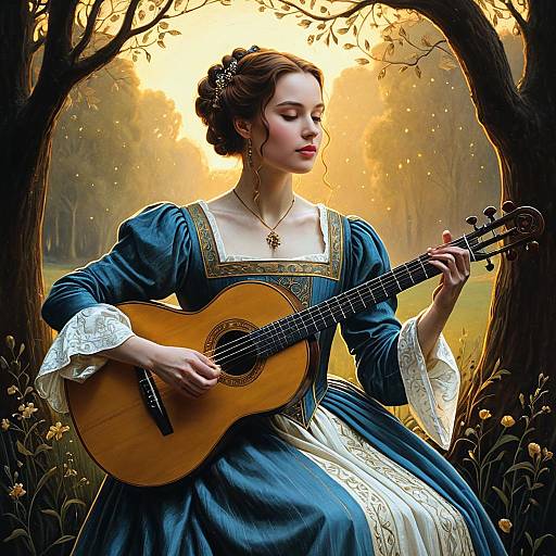 Medieval Minstrel Playing Guitar