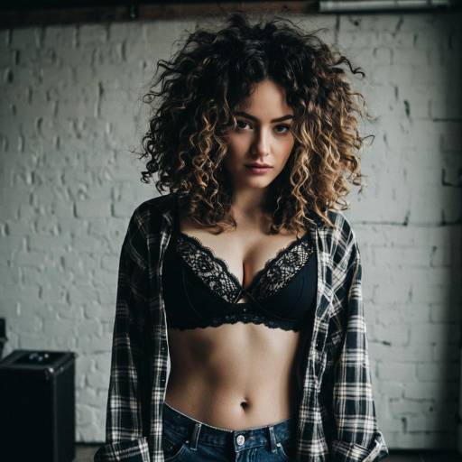 Confident woman with curly hair in casual outfit