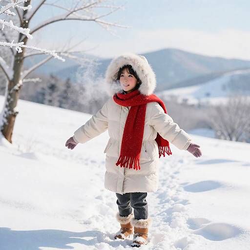 Girl in Tranquil Snowy Winter Scene