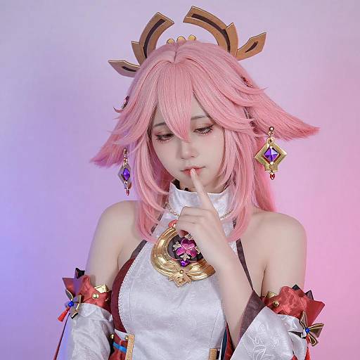 Shy Cosplay Girl with Pink Horns