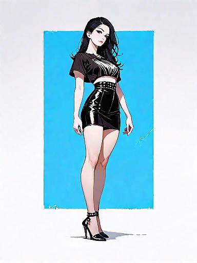 Stylish woman in black leather outfit