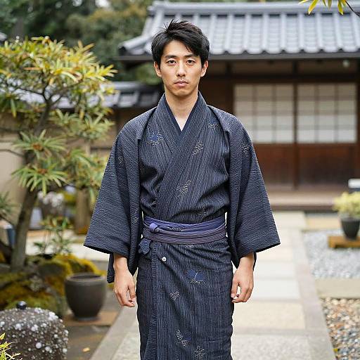 Asian Man in Kimono Garden