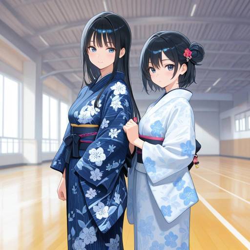 Two School Girls in Traditional Kimonos