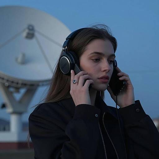 Focused Woman with Headphones and Phone