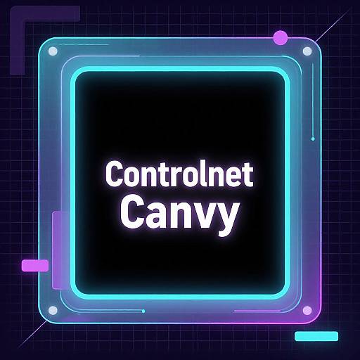 Digital neon-style image with a black center, glowing cyan and purple outline, and white text 