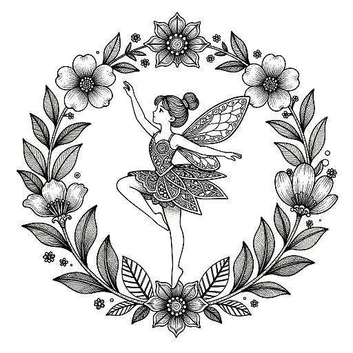 Playful Fairy Lace Line Art