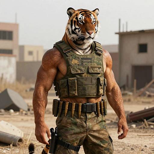 Realistic Muscular Anthro Tiger Soldier