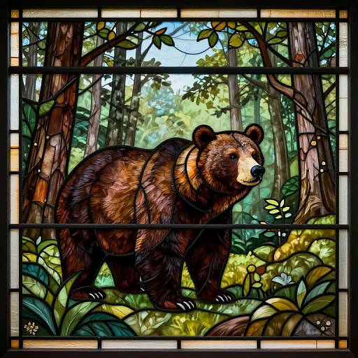Intricate Bear Stained Glass Window