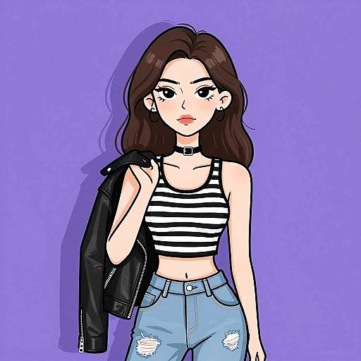 Edgy Woman in Black and White Crop Top