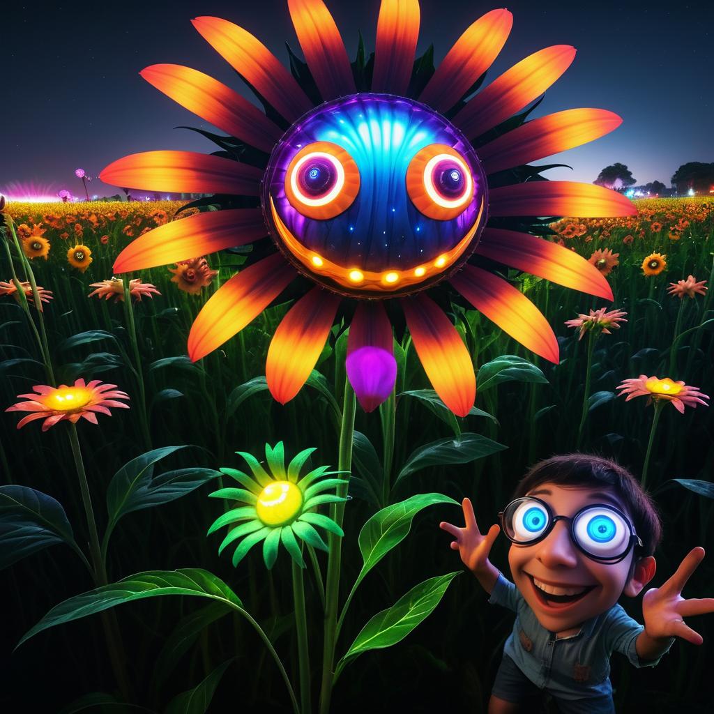 Surreal Giant Flower and Glowing Spider