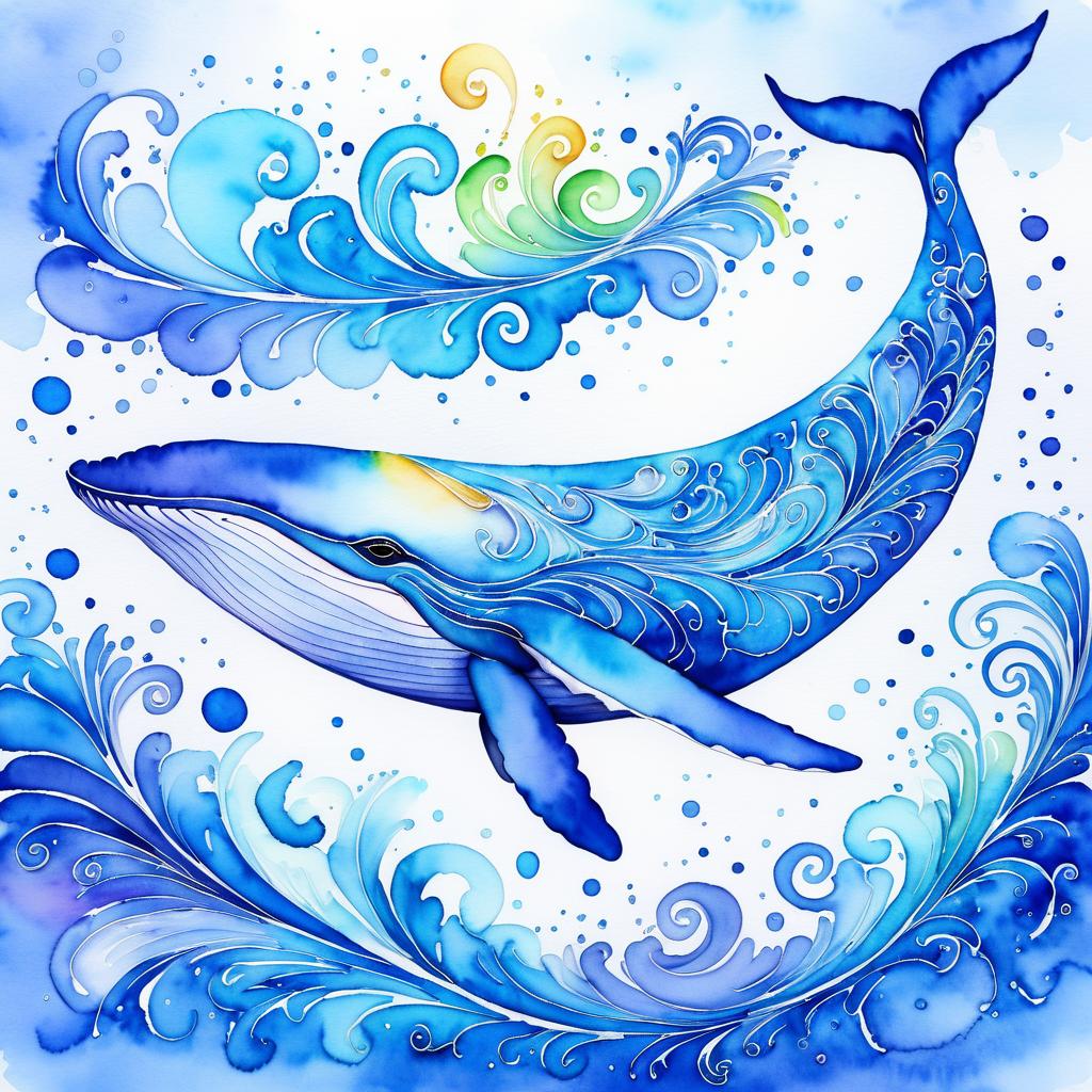 Dreamy Blue Whale Watercolour Artwork