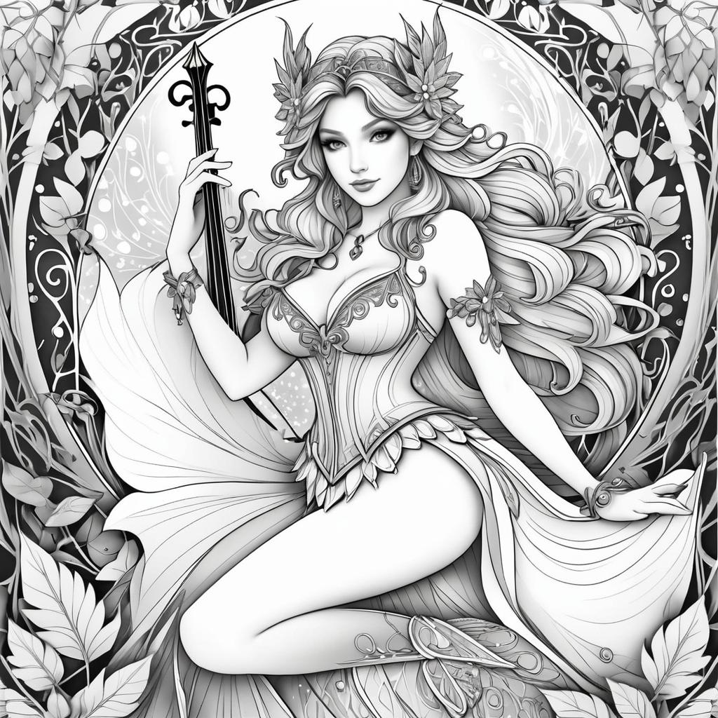 Mystical Fairy Musician Coloring Page