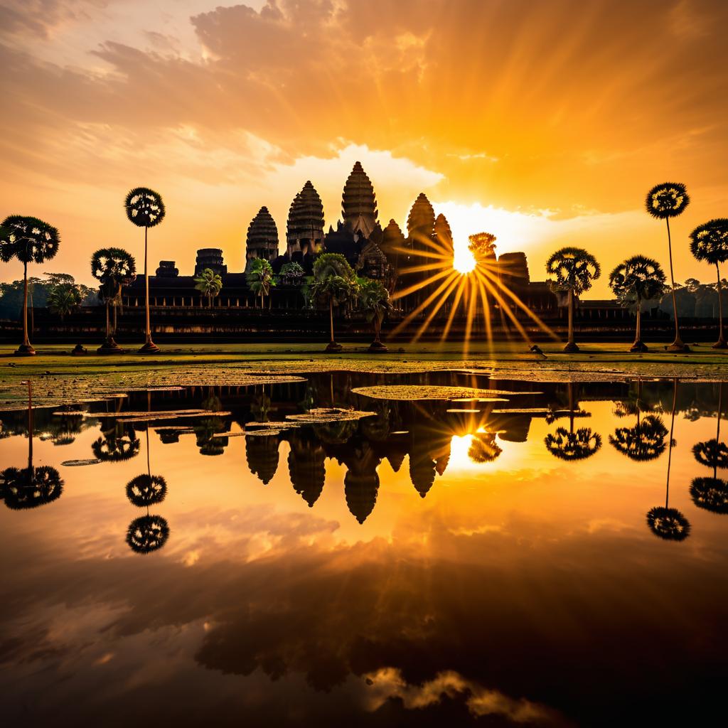 Majestic Sunset at Angkor Wat with Elephant