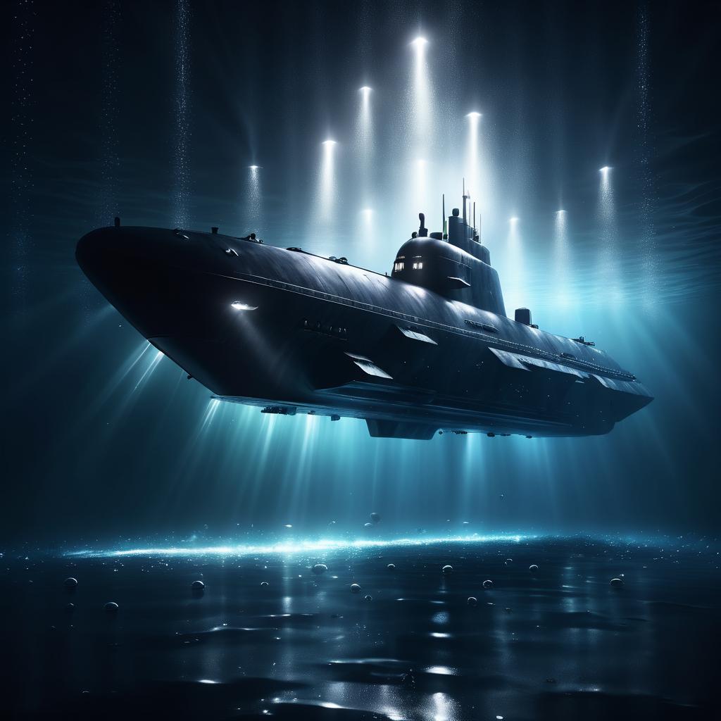 Submarine in Intense Spotlight Drama