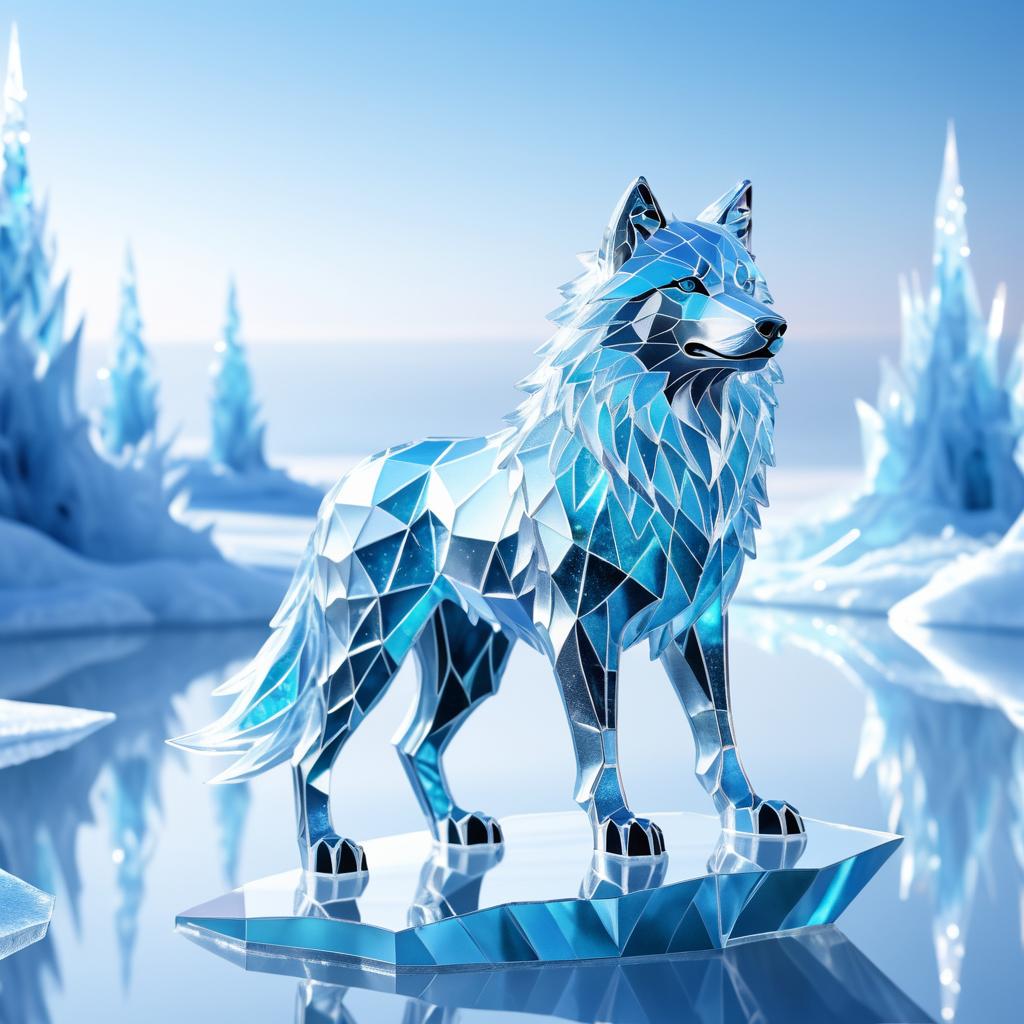 Shimmering Ice Wolf in Frosty Landscape