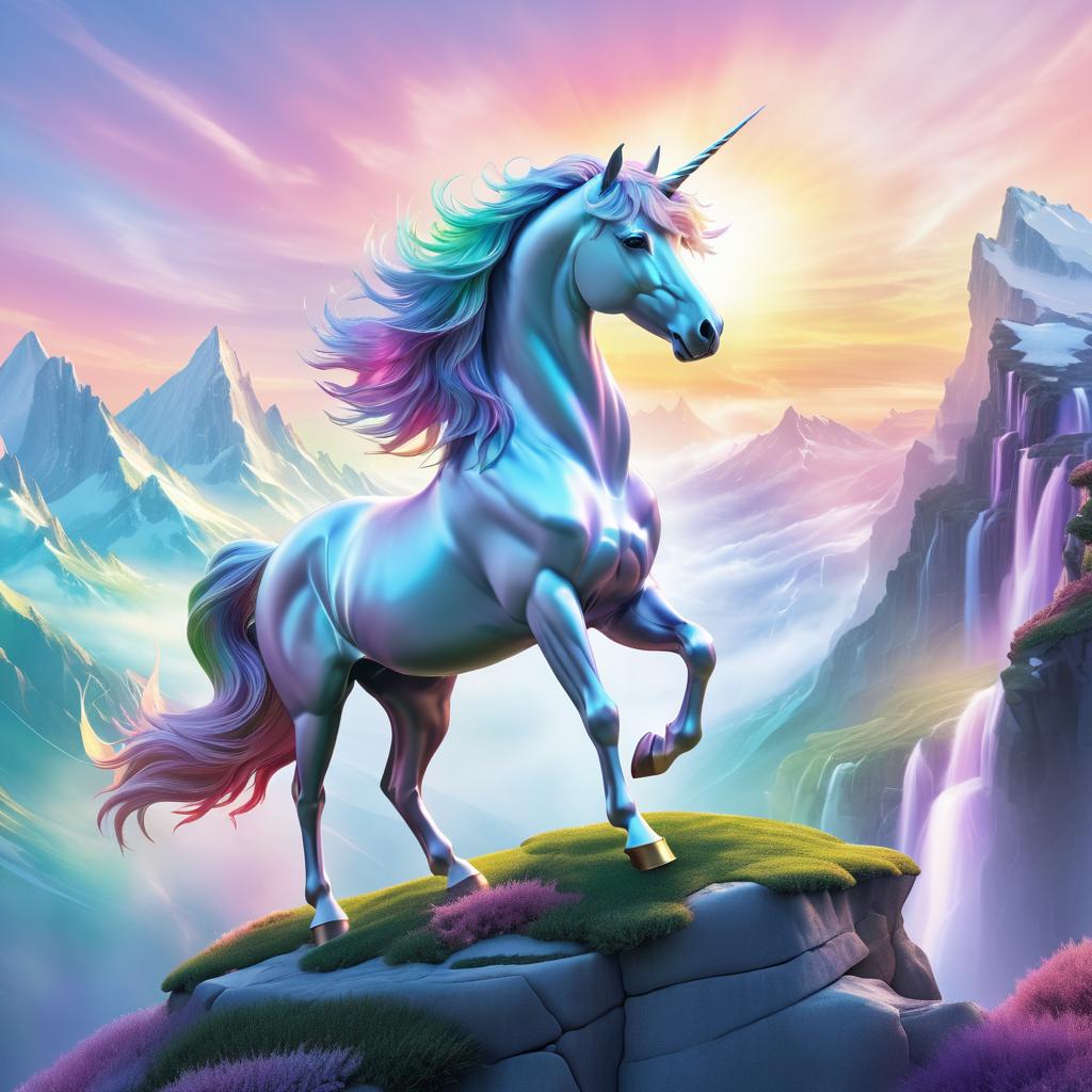 Majestic Unicorn at Sunrise on Mountaintop