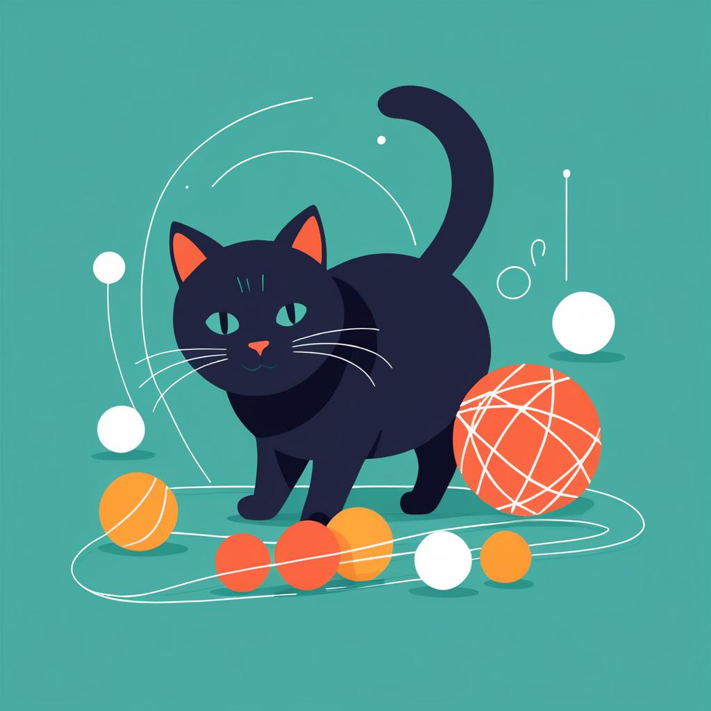 Minimalist Cat Playing with Yarn Illustration