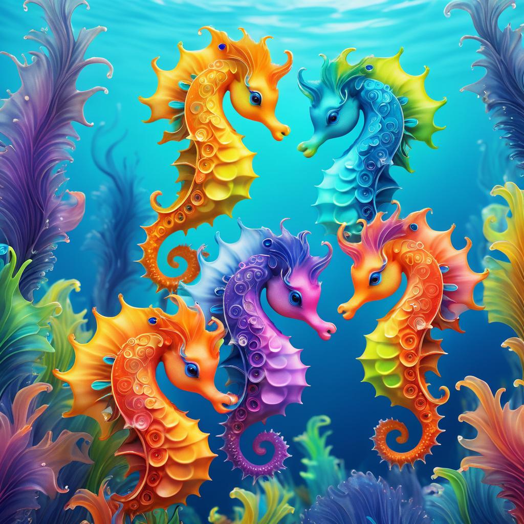 Whimsical Sea Horses in Murky Waters