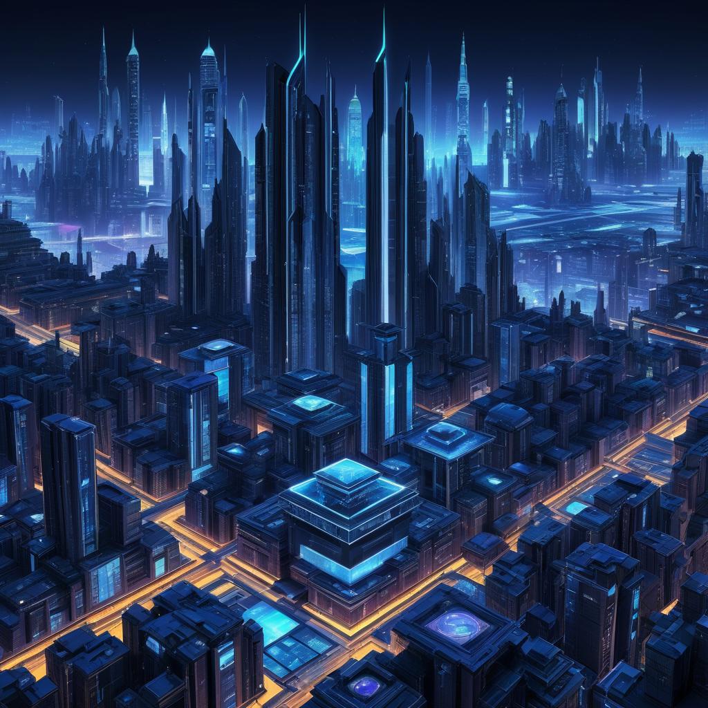 Futuristic Isometric City Skyline Art