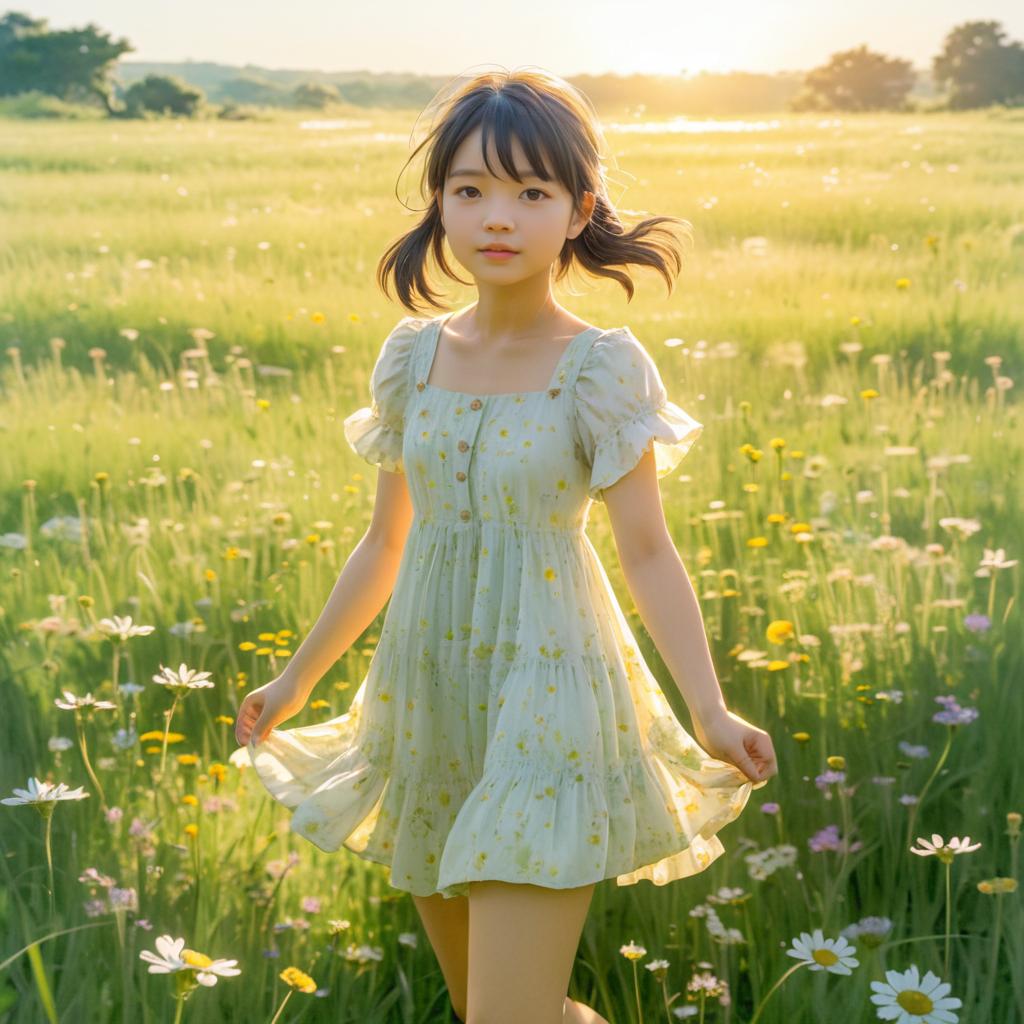 Hopeful Girl in Sunlit Meadow