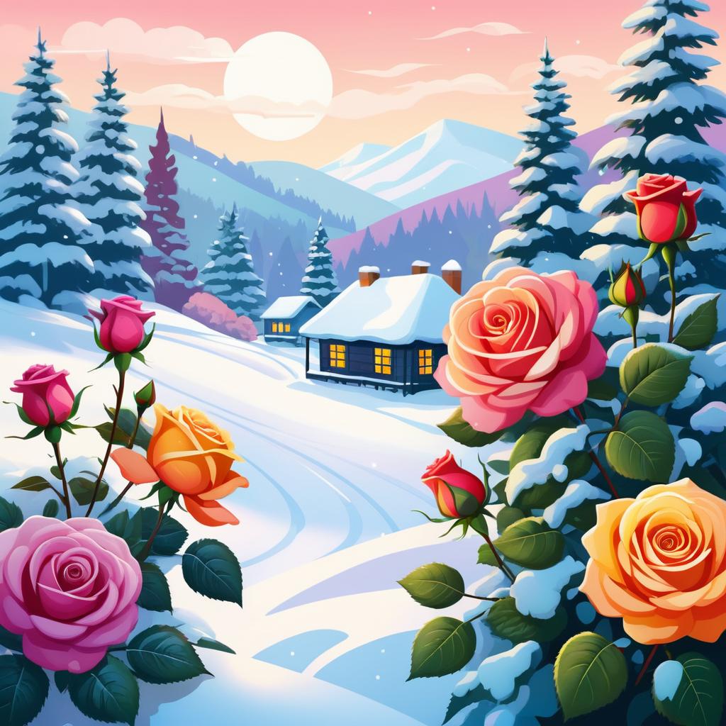 Whimsical Winter Roses in Colorful Bliss