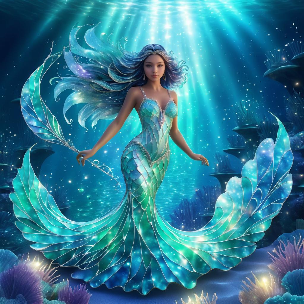 Shimmering Glass Mermaid in Underwater Paradise