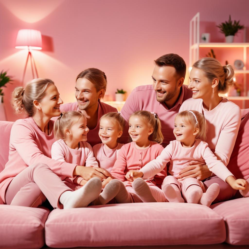 Heartwarming Family Evening on Sofa