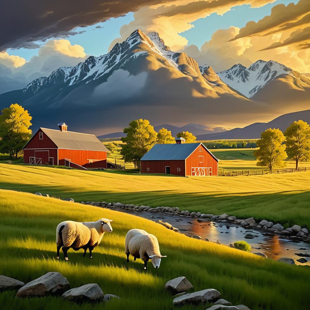 Serene Acrylic Landscape with Dramatic Clouds