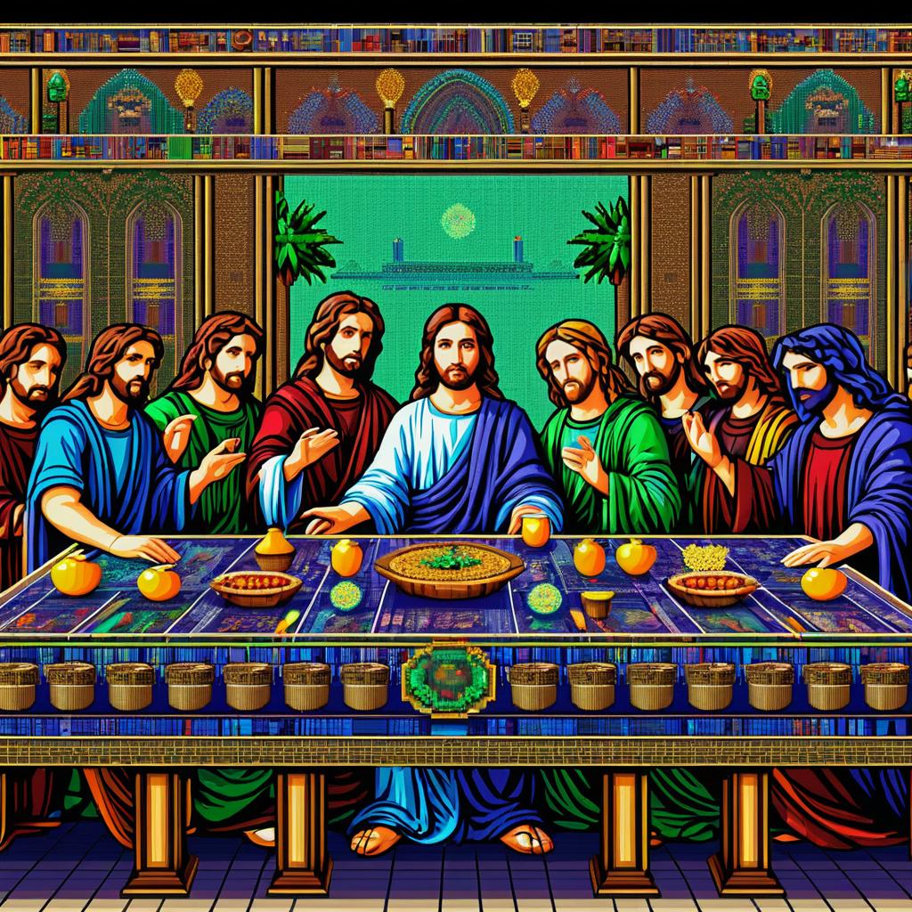 Pixel Art Last Supper on a Motherboard