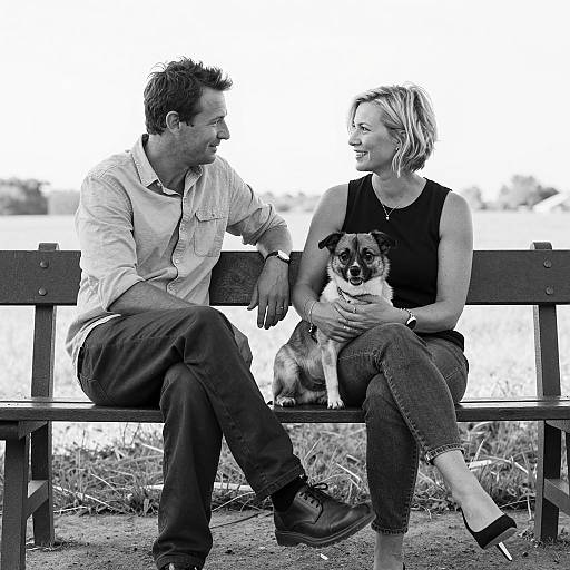 Couple Sitting on Bench with Dog