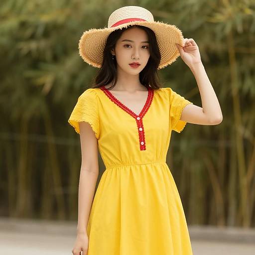 Girl in Yellow Dress and Straw Hat