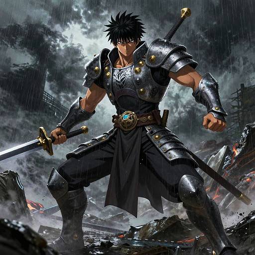 Dark Skin Anime Warrior in Storm