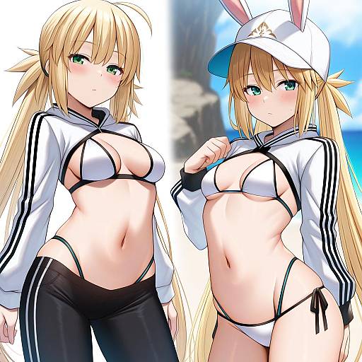 Illustration of Artoria caster (swimsuit) (fate), fate (series) in the style of Hoshimiya aki
