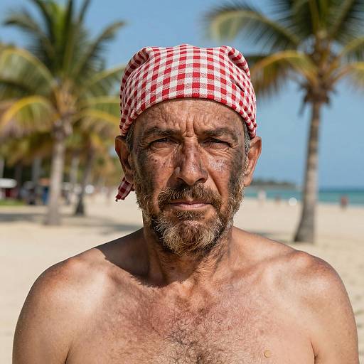 Strained Man on Tropical Beach Scene