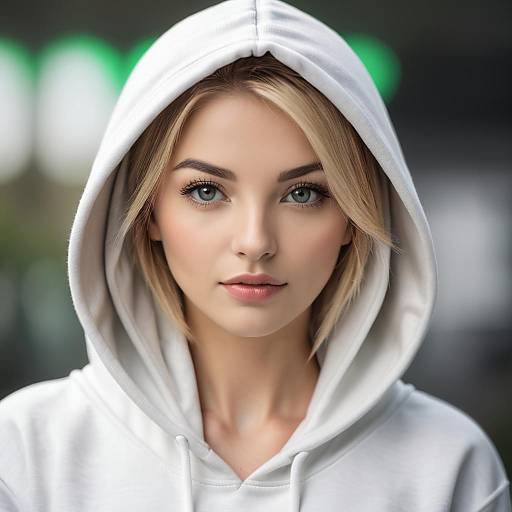 Blonde Woman in White Hoodie Portrait