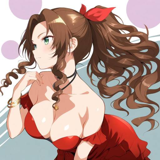 Illustration of Aerith gainsborough (red dress), final fantasy in the style of Deego (omochi bazooka)