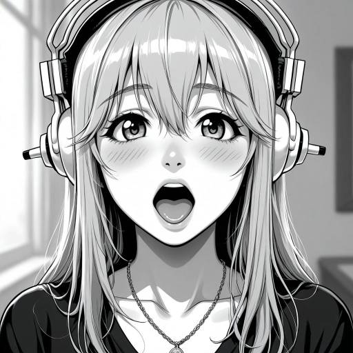 Monochrome Super Sonico with Headphones