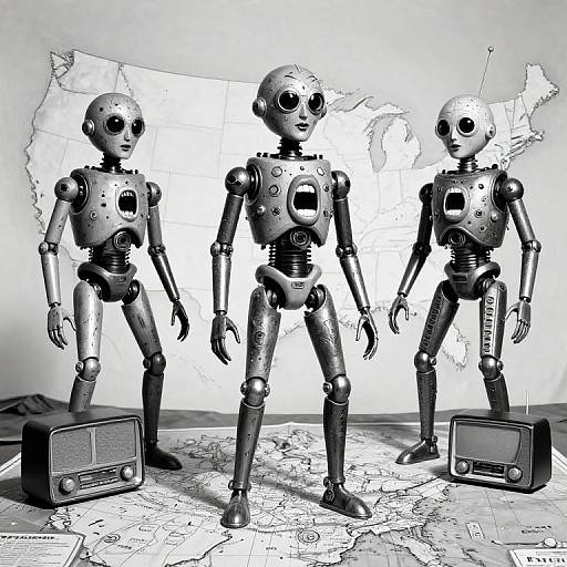 Surreal Retro Martian Tripods Scene