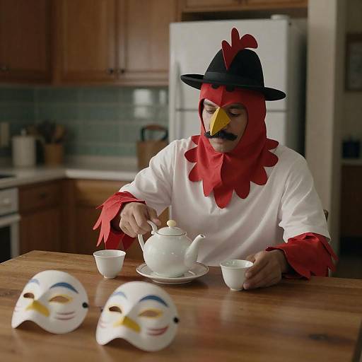Whimsical Tea Service with Bird Costume